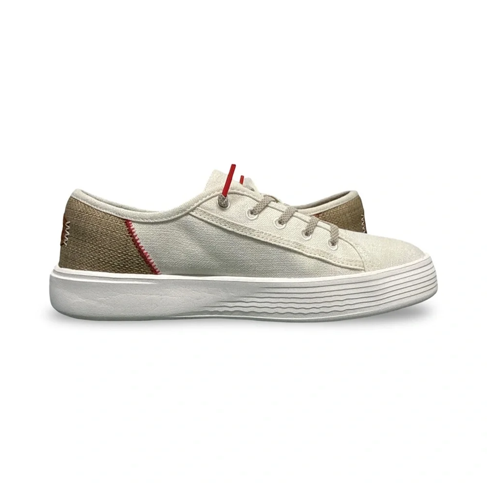 Hey Dude Low-Top Sneakers in Off-White with Tan & Red Accents